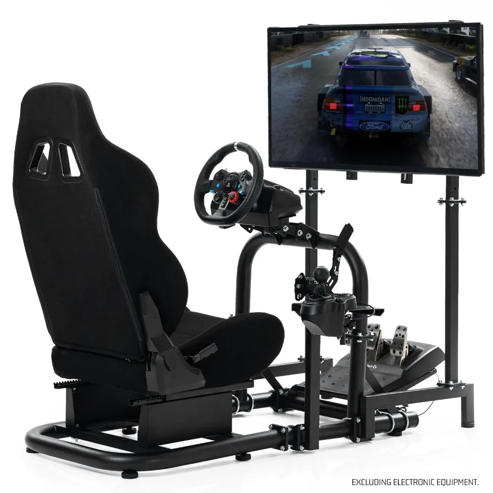 

Anman Racing Simulator Cockpit 50 мм, большая круглая трубка, вертикальный кронштейн, сиденье с монитором, подставка для телевизора, подходит для Logitech/Thrust