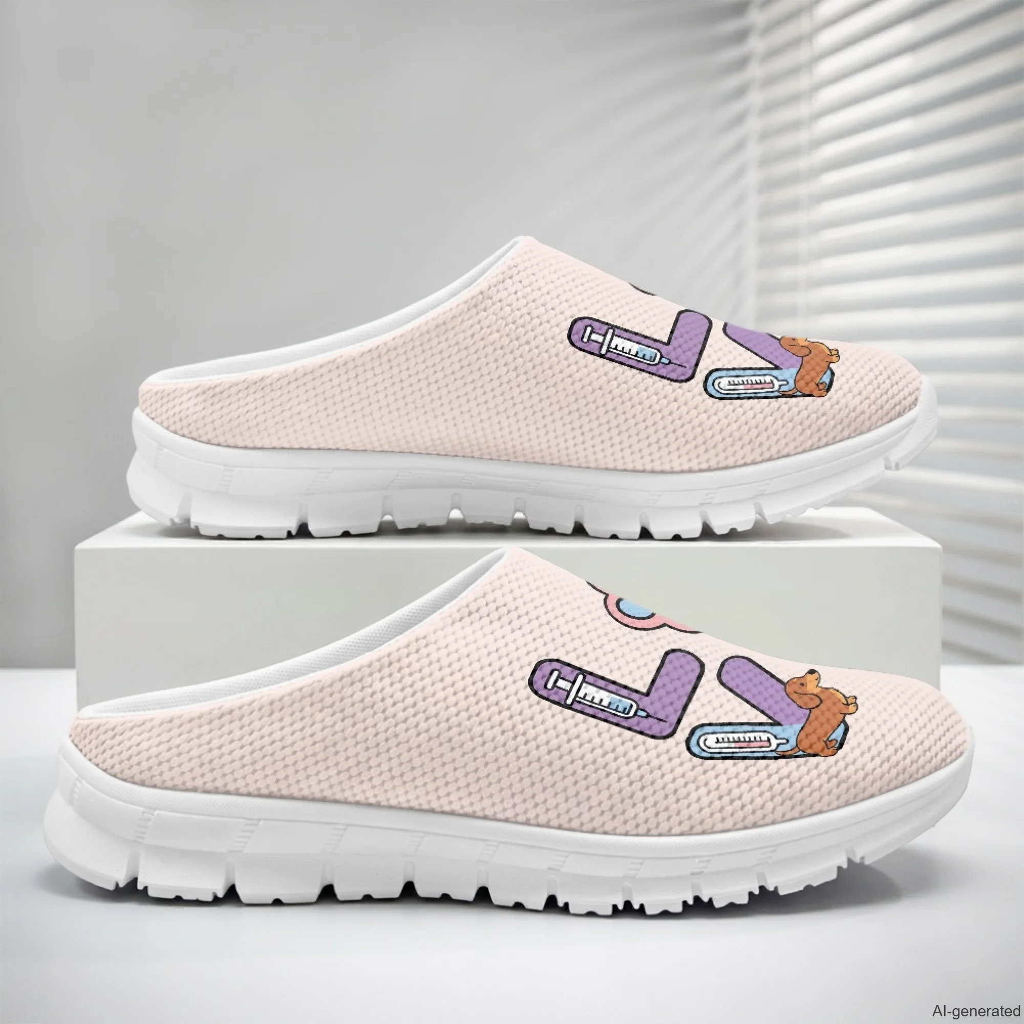 XIXIRIMIDO Casual Shoes Medical Pattern Nurse Shoes Versatile Sports Women's Slippers Breathable Mesh Men's Walking Shoes 35-48