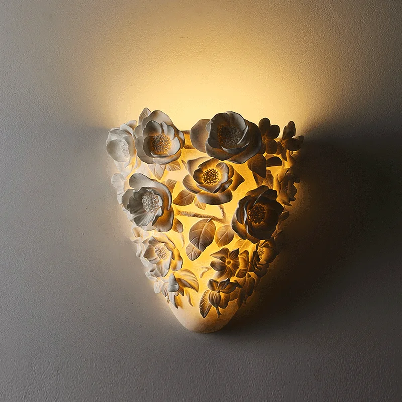 Resin Art Flower Wall Lamp French Light Luxury Home Deco Mirror Light Sconce Living Room Bedside Led Lighting Fixture Luminaire