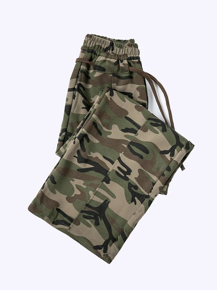 Pantaloni a gamba larga cargo mimetici retrò 2025 da donna - Pantaloni a gamba dritta slim fit larghi a vita alta primavera autunno