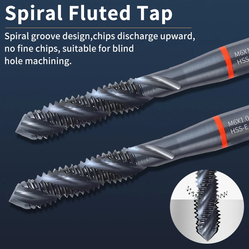 YG 1PCS HSSE INOX Metric Fin Red Ring M14-M24 Spiral Fluted/Pointed Tap M14M15M16M18M20M22M24 Machine Screw Thread Taps