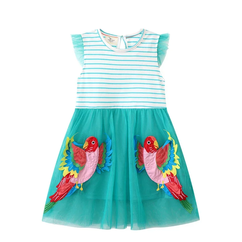 

2024 Baby Girls Summer Dress Sleeveless with Parrot Lovely Cotton Casual Clothes Soft and Comfort for Kids 2-7 Year