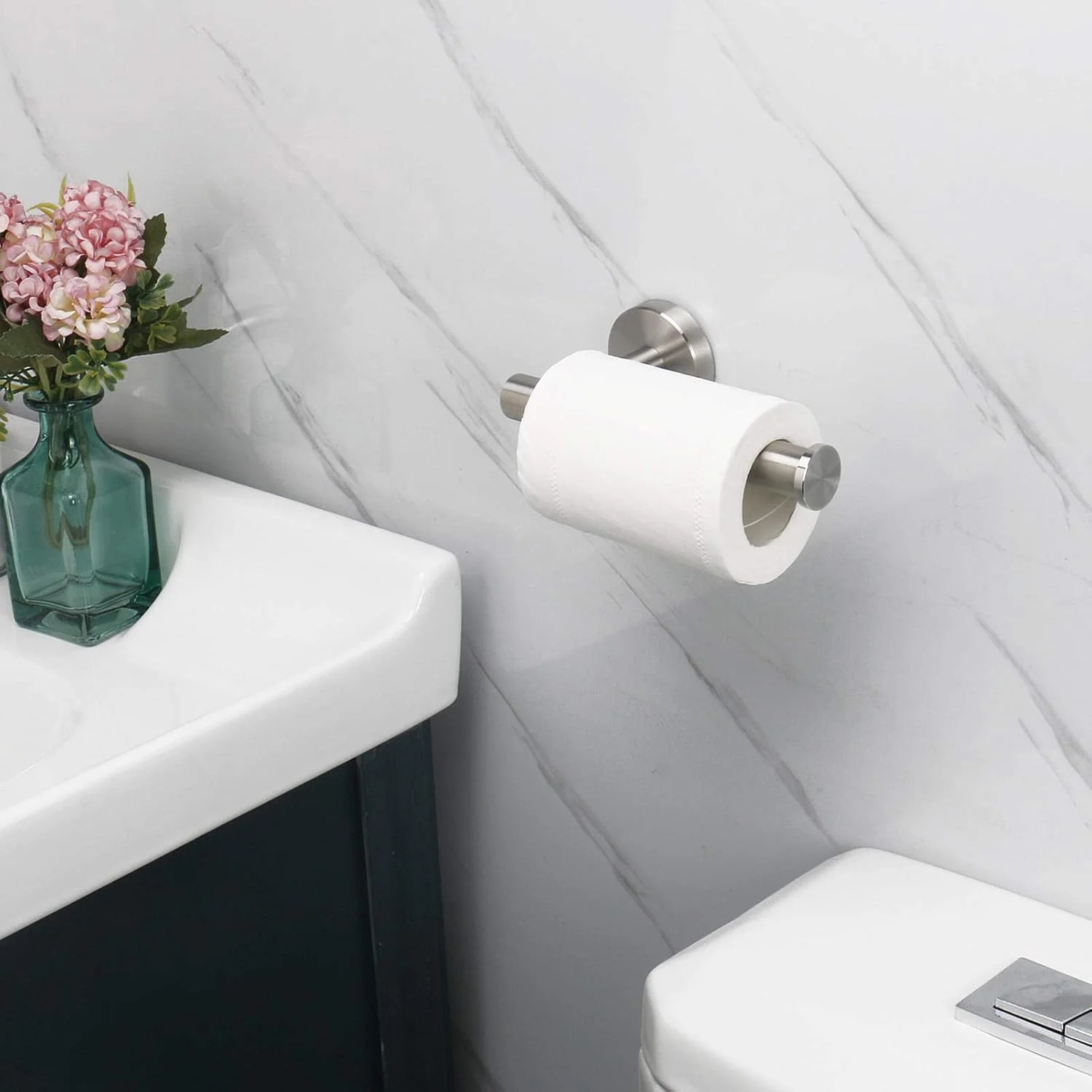 Stainless Steel Toilet Paper Holder, Wall-Mounted Bathroom Roll Holder, Brushed Gold/Black/Silver view 3
