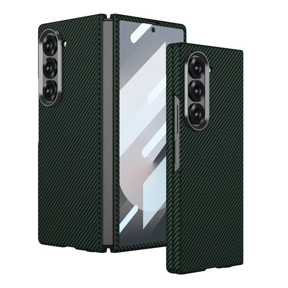 Z Fold 6 Carbon Fiber Leather Phone Case for Samsung Galaxy Z Fold 6 Fold6 Shell Membrane Hard Shell Shockproof Protective Cover