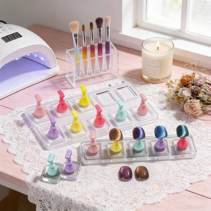 Transparent Acrylic Nail Stand: 5/10 Grid Display Holder for Press-On Nails, Multi-Purpose Mannequin Base for Nail Art Training