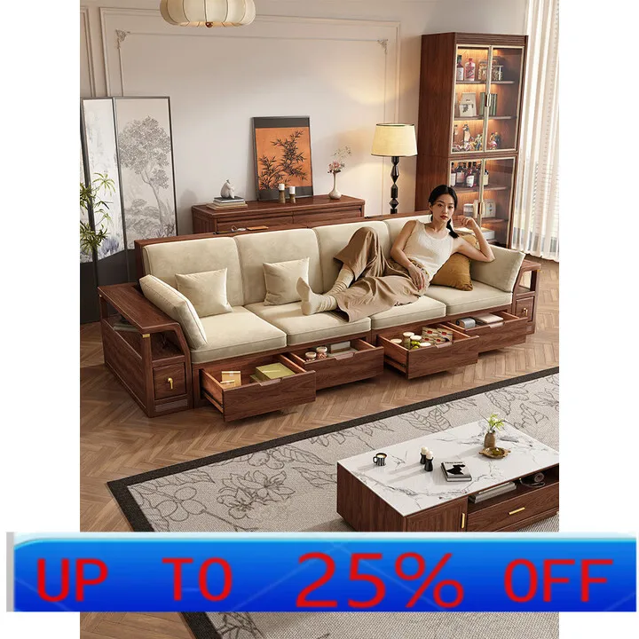 

LMM antique solid wood sofa living room storage furniture small apartment fabric sofa combination