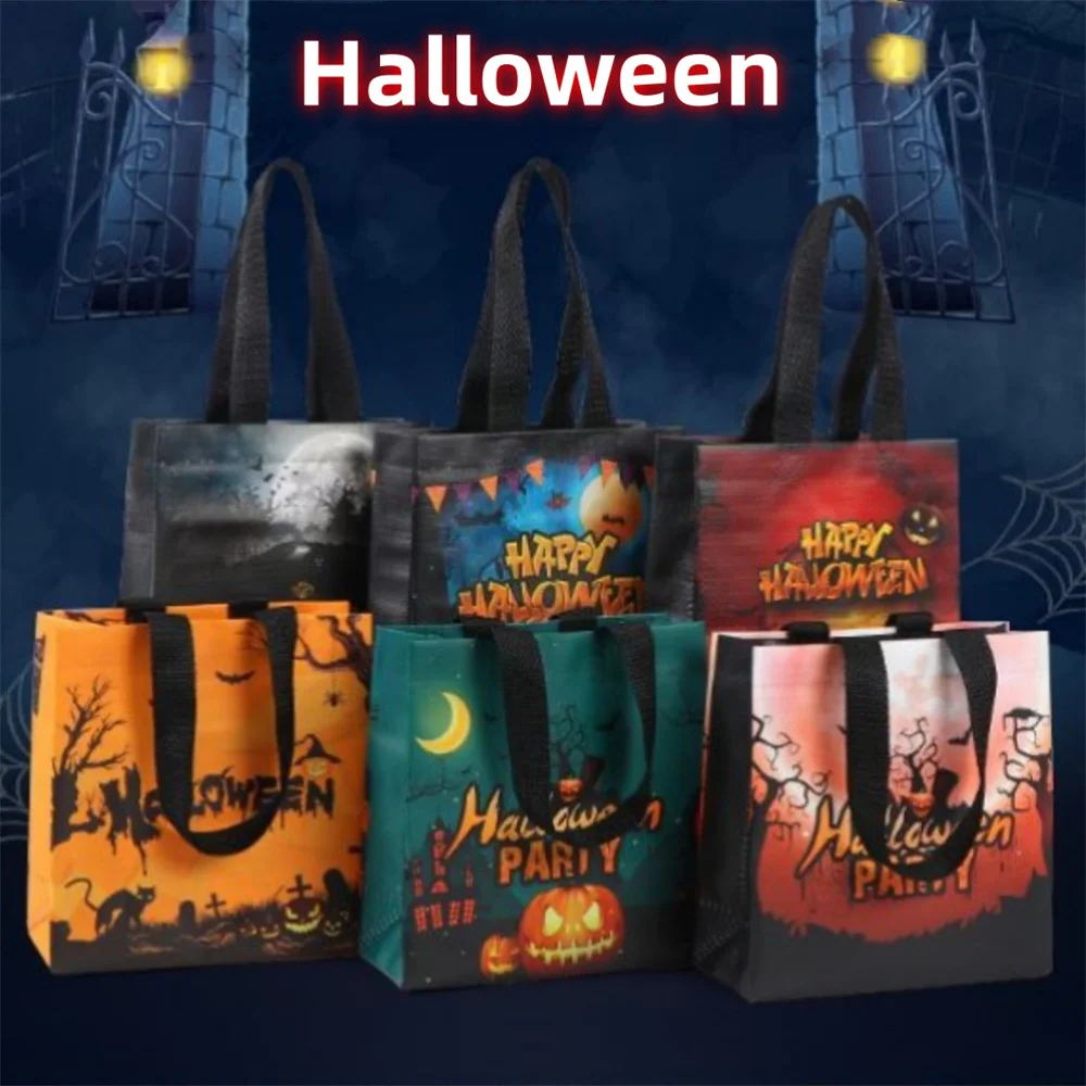 Happy Halloween Handbag Scary Ghost Witch Non-woven Shopping Bag with Handle Foldable Candy Bags Kids Halloween Party Supplies