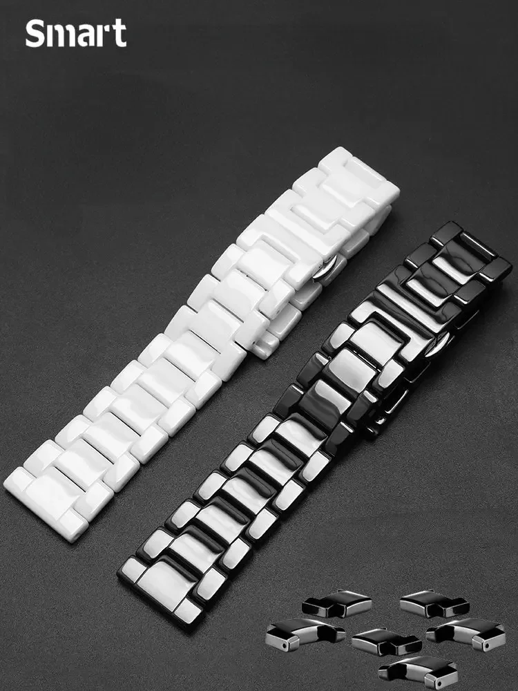 Quick Release Ceramic Butterfly Clasp Watch Band for Huawei Armani White Black 14mm 15mm 16mm 18mm 20mm 21 22mm Men Women Strap