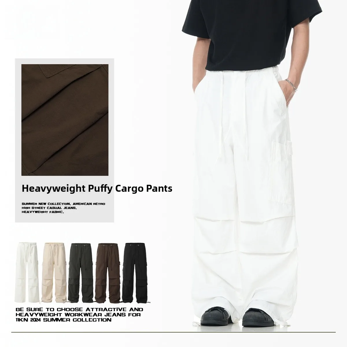 

Loose Street Sle Men's And Women's American Retro Workwear Pants with Rope Waist Long Casual Cotton Trousers