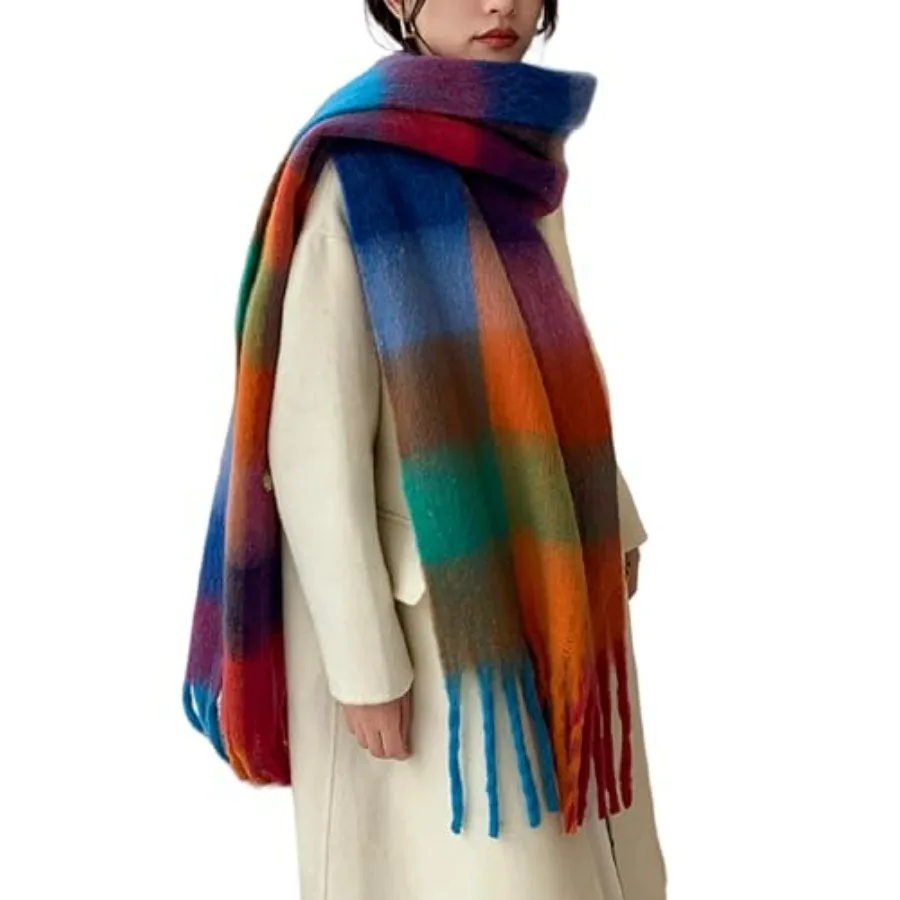 

Winter Women Warm Scarf Long Shawl Large Scarves Cold Weather Thick Blanket Scarfs Colorful Plaid
