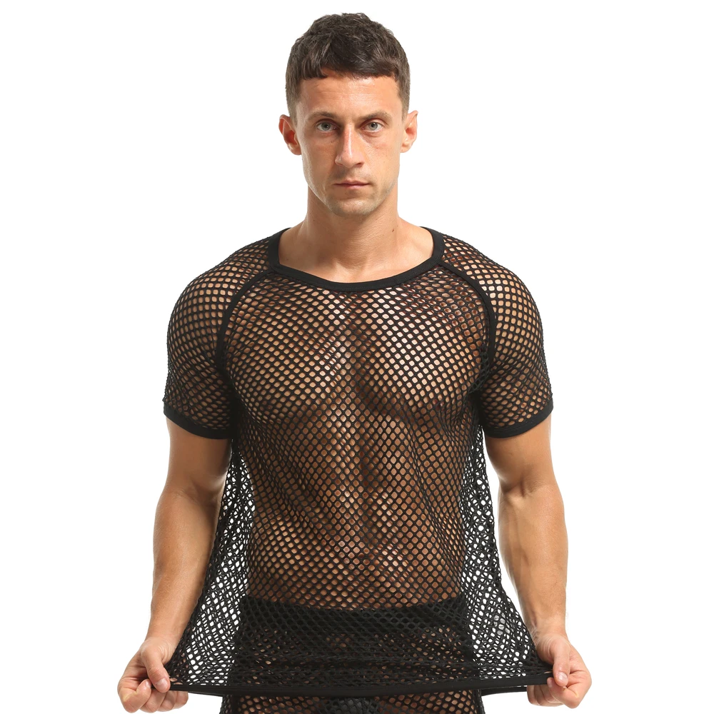 Mesh Shirt Men Sexy Undershirt Men Fishnet Transparent Sheer Shirts Breathable Casual Clothes Male See Through Fashion Clubwear