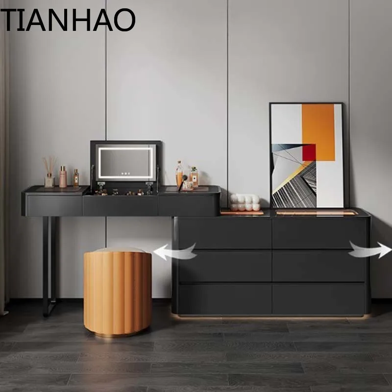 Comfortable Aesthetic Makeup Vanities Table Cabinet Storage Stool Drawer Dress Nordic Modern Tocador Maquillaje Salon Furniture