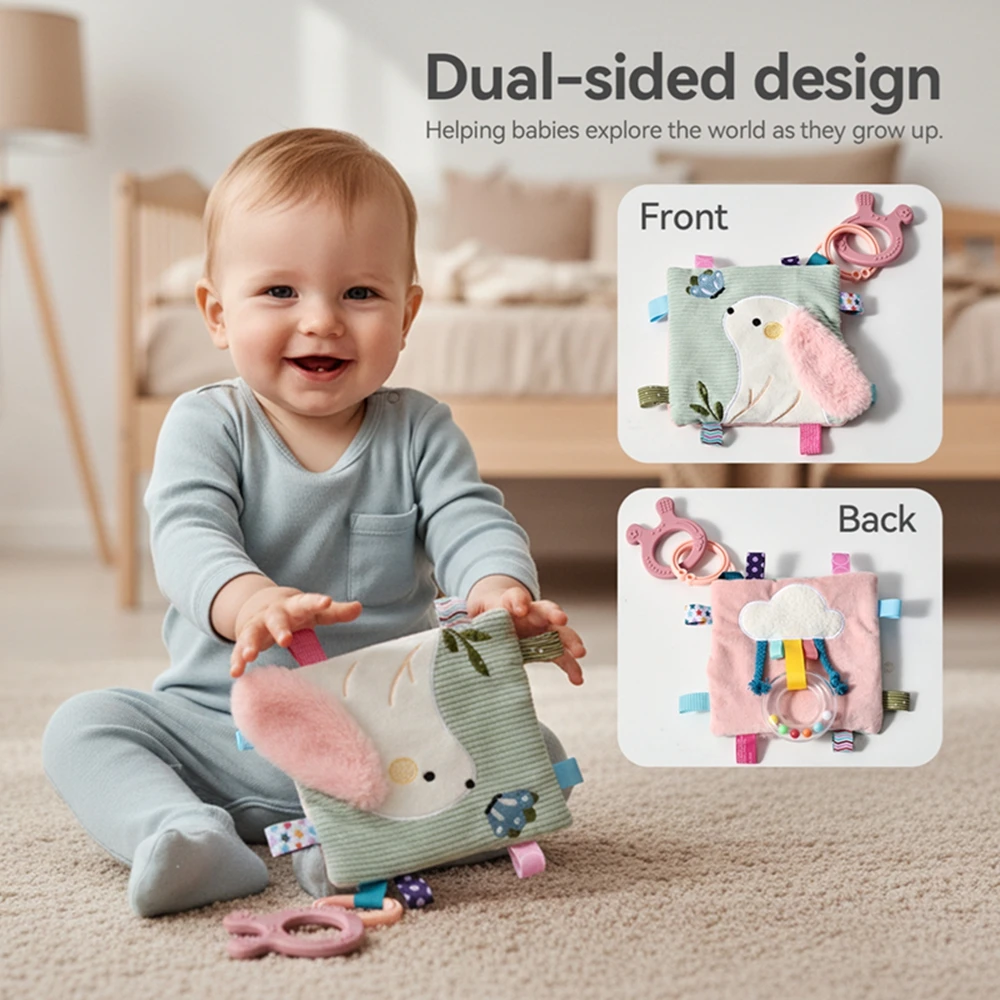 ผ้าห่มปลอบประโลมเด็ก ของเล่นเสริมพัฒนาการเด็กเล็ก ผ้าห่มกระต่ายนุ่ม ของเล่นกระต่ายการ์ตูนพร้อมหนังสือและยางกัดซิลิโคน