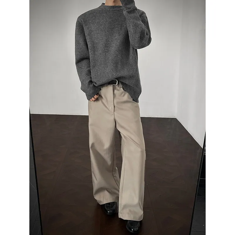 American Lazy Sle  Color Men's Knitwear round Ne Loose Wool Spring Autumn Retro Trendy Long Sve Polyester Blend