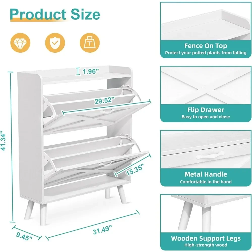 Shoe Storage Cabinet With 2 Flip Drawers, Freestanding Shoe Rack For Entryway, Hidden Shoe Organizer