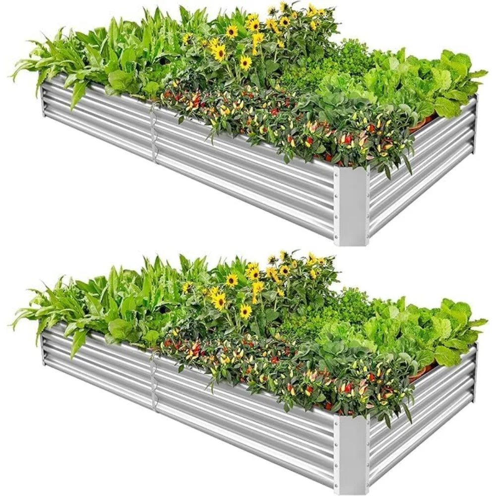 

Land Guard 2 Pack 8×4×1ft Galvanized Metal Raised Garden Bed, Metal Planter Kit Box Outdoor for Deep-Rooted Vegetables, Flowers,