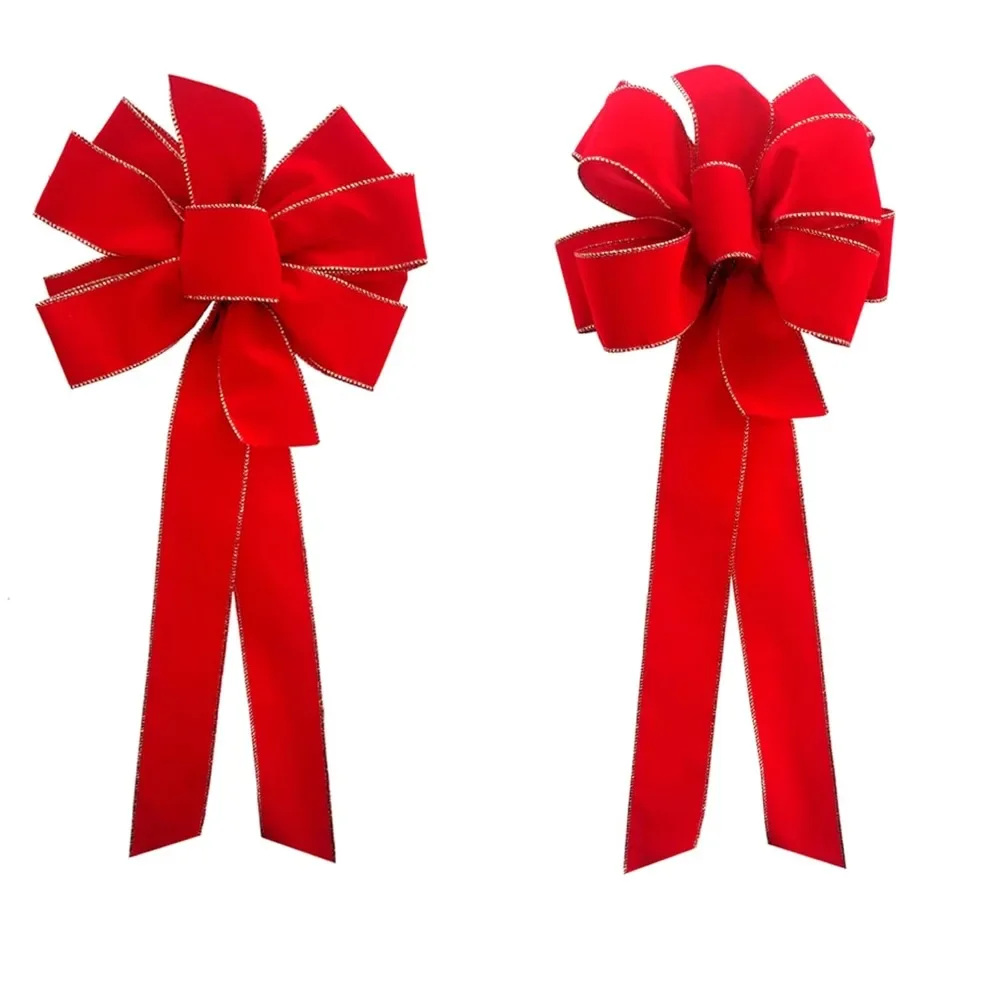 

36-Pack Handmade Christmas Bows - 10" x 26" with 2.5" Red Velvet Gold Wired Edge Ribbon