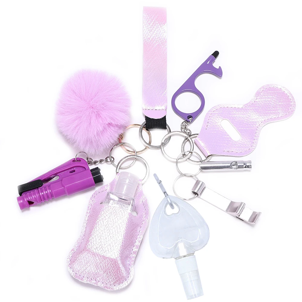 10-teiliges Selbstverteidigungs-Schlüsselanhänger-Set für Frauen, Sicherheits-Fensterbrecher, Sprühflasche, Lippenstifthalter, Zubehör, Geschenke – Detail 1