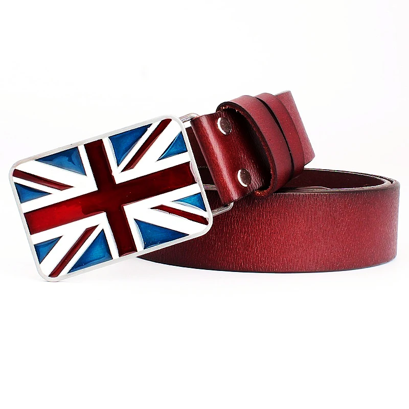 Britische Flagge Muster Mode Gürtel Rindsleder Echtes Leder Metall Schnalle Union Jack Jeans Bund Hose