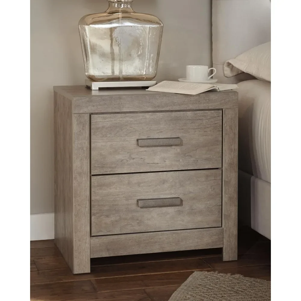 Culverbach Modern 2 Drawer Nightstand with 2 USB Charging Stations, Weathered Gray，15.5