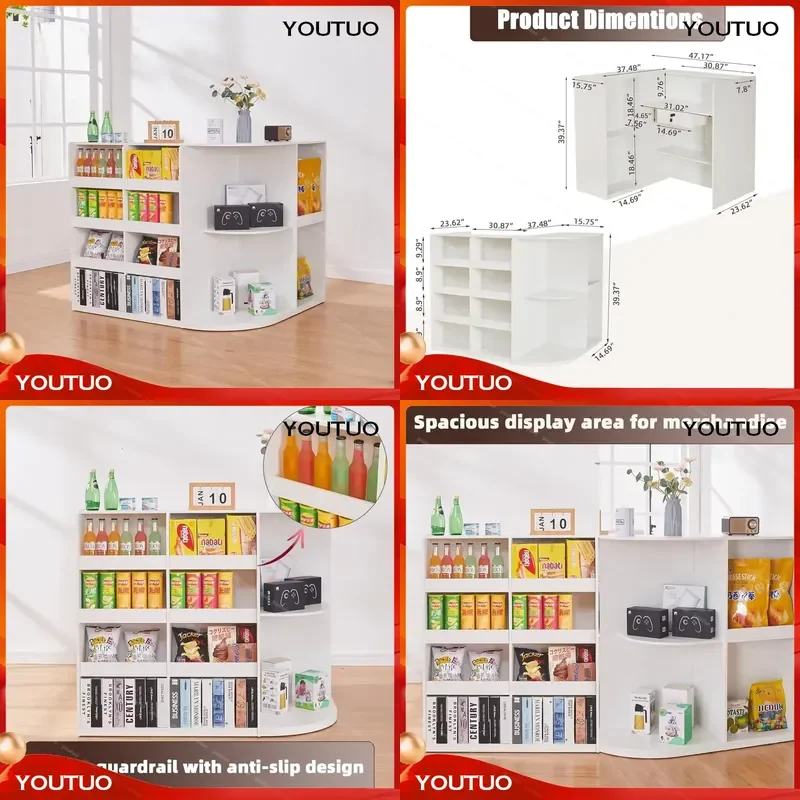  Retail Counter L Shaped Reception Desk  Retail Stores Modern Checkout Counter with Storage Cabinet Lockable Drawer