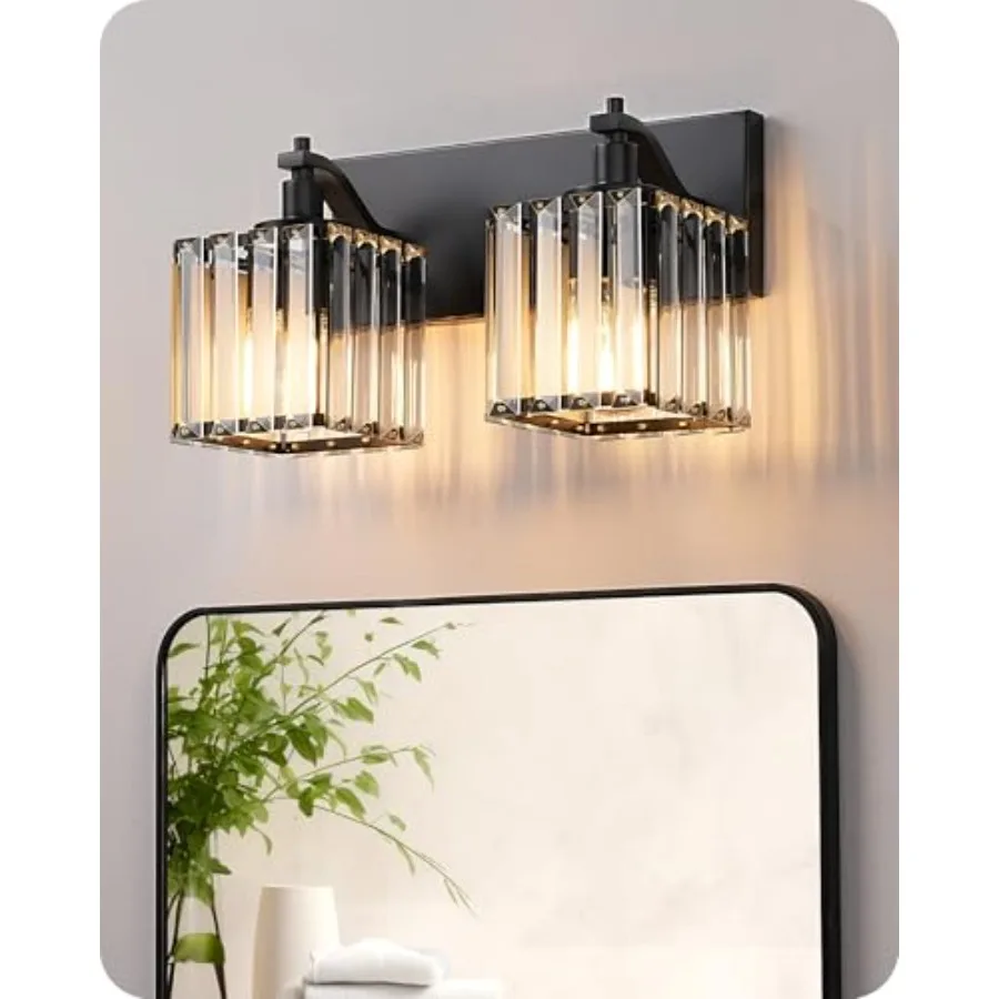 Bathroom Vanity Light Fixtures, 2 Light Crystal Bathroom Lighting Fixtures Over Mirror, Modern Wall Sconce for Powder Room, Bed