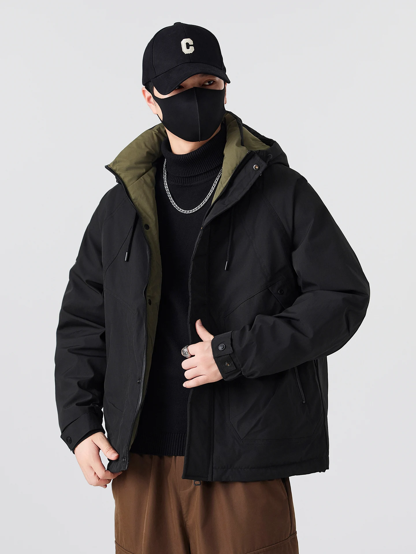 

Мужская утепленная белая пуховая куртка с капюшоном, осенне-зимняя новинка, теплая верхняя одежда из полиэфирного волокна, с длинными рукавами