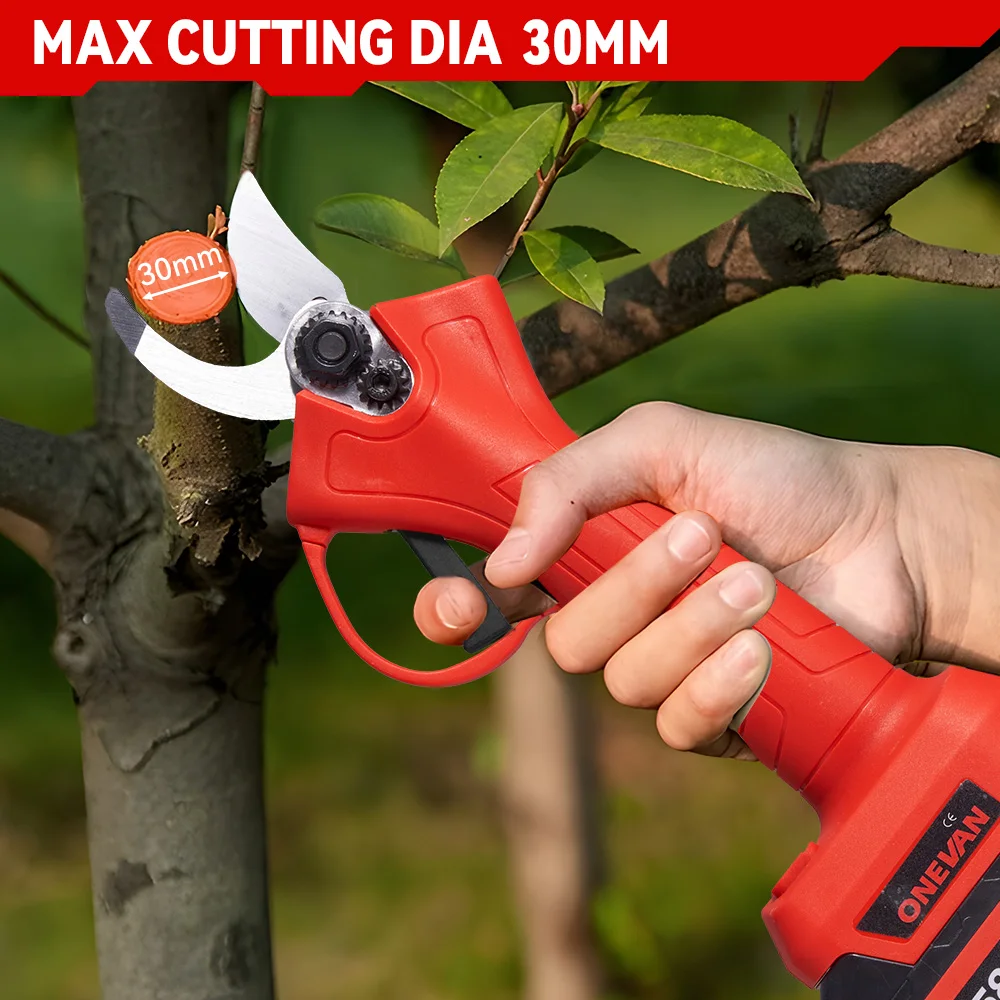 ONEVAN 30MM Brushless Electric Pruner Shear 2 Gear Cordless Pruning Shear Tree BranchesGarden Power Tool For Makita 18V Battery