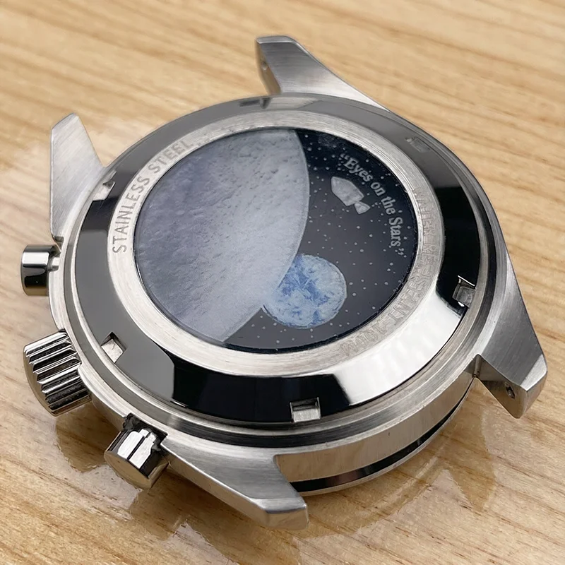 39.7mm VK63/VK64 Custom Watch Case Set - Brushed Stainless Steel Moon Case + Matching Strap for VK63 VK64 Movements
