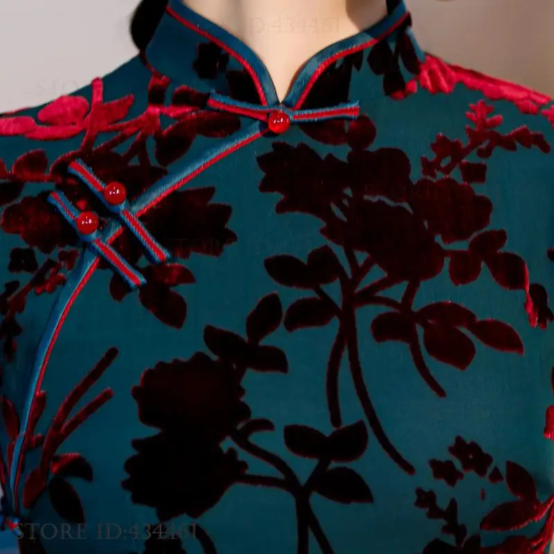 Elegant Classic Female Long Qipao Sexy Slim Split Cheongsam Vintage Button Mandarin Collar Traditional Chinese Dress Vestidos