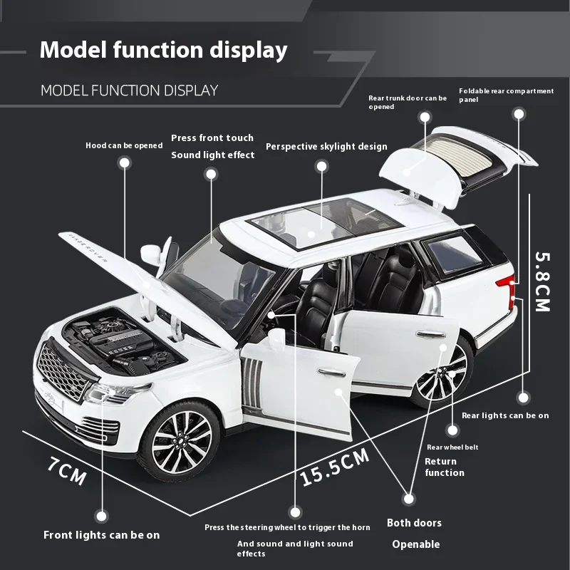 Land Rover Range Rover Alloy Diecast, veículo SUV off road, decoração de desktop para computador, presente para meninos, 50 ° aniversário, 1:32