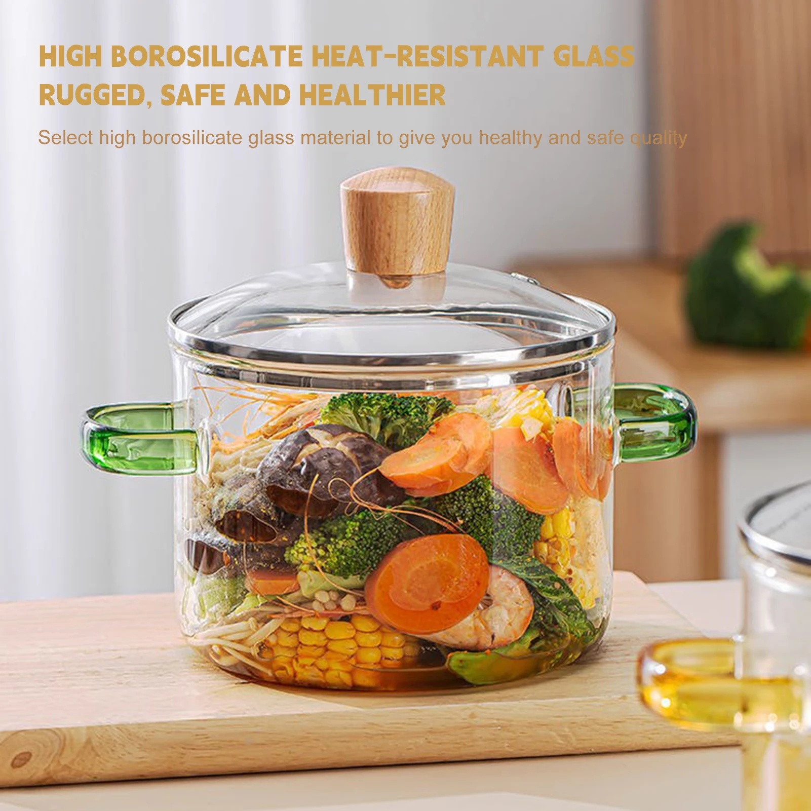 1500ml Big Glass Simmer Pot Dust-proof Ergonomic with Handle Design for Cooking Ramen Oatmeal and Other Dishes TH