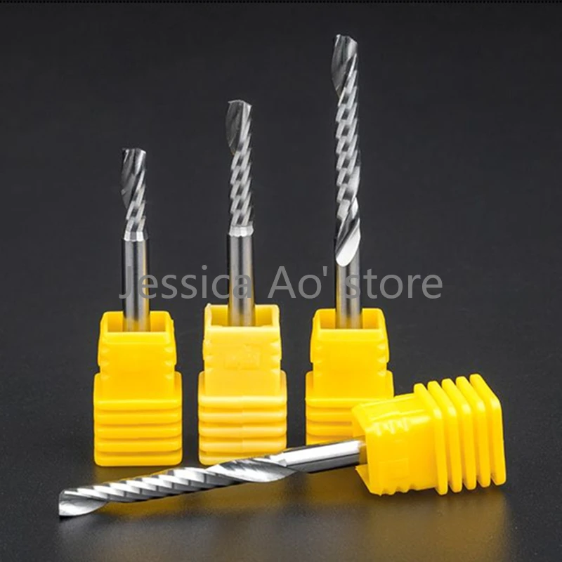 

2pcs 4mm Shank CNC Machining Center Bits Single Edge Helical Milling Cutter Wood Precision Carving CNC Carving Machine Tools PVC