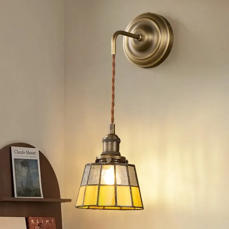 Vintage Brass Glass Chandelier Japanese Style Retro Pendant Light Modern Creative Bedroom Bedside Ambient Lighting Fixture