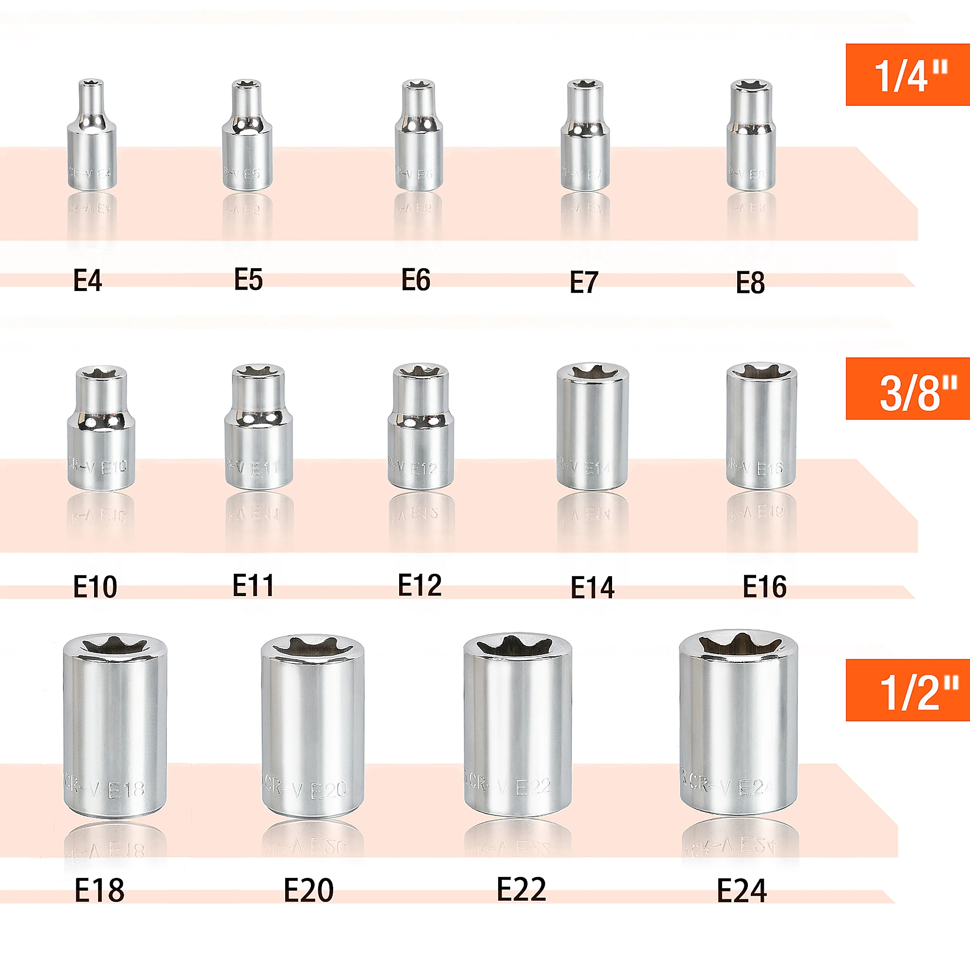 ValueMax 14 PCS Female E-Torx Socket Set 1/4