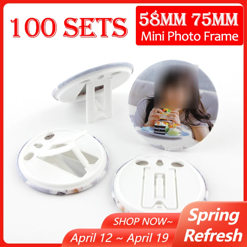 

100Sets 75mm 58mm DIY Mini Photo Frame Button Badge Parts Round Tinplate Photo Frame for Manual Press Machine DIY Making