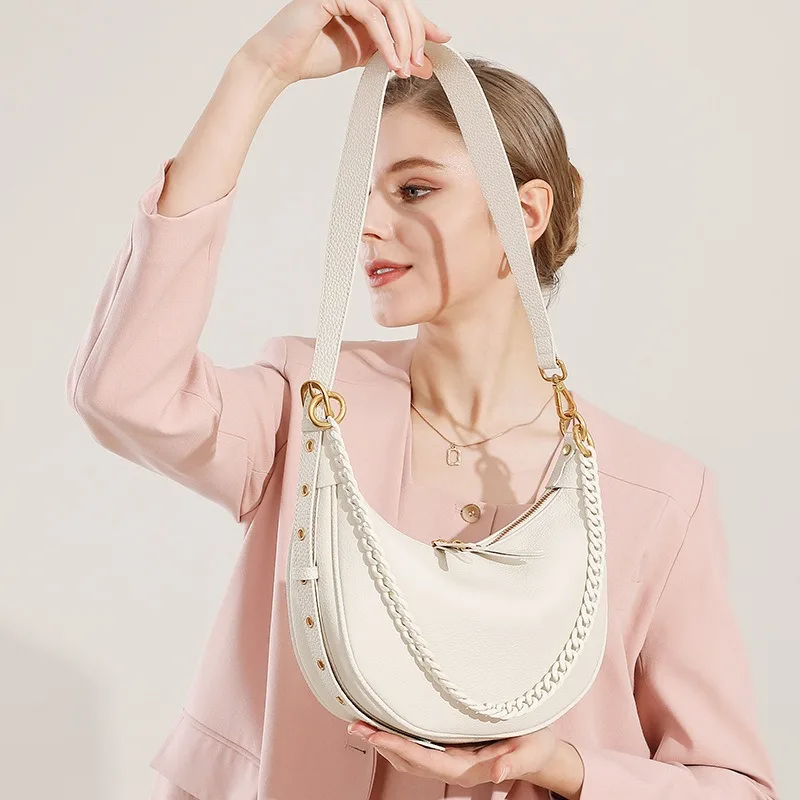 

2023 осенне-зимняя кожаная сумка подмышки, дизайнерская новая модная сумка через плечо с клецками и цепочкой