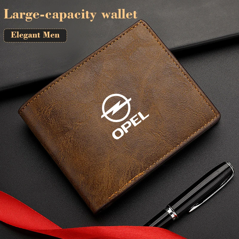 Men Wallet Car Logo Leather Coin Purse Personalised ID Card Holder For Opel Astra Insignia Zafira Meriva Mokka Ampera Grandland