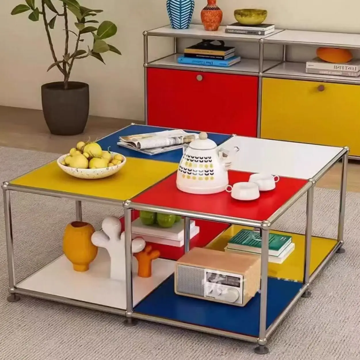Glass Coffee Table  Living Room Home Creative Cabinet Small Apartment Internet Table Stainless Steel Module Cabinet Sofa Side