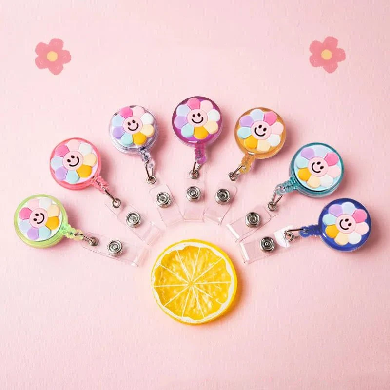 7Pcs Cartoon Card Sets Belt Key Ring Retractable Pull Badge Reel ID Lanyard Name Tag Card Badge Holder Reels Recoil Chain Clips