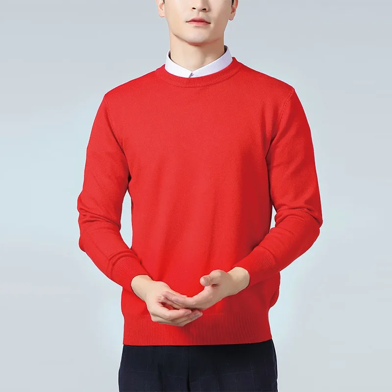 Men\'s Round Neck Long Sleeve Knit Sweater Casual Solid Color Pullover Sweater