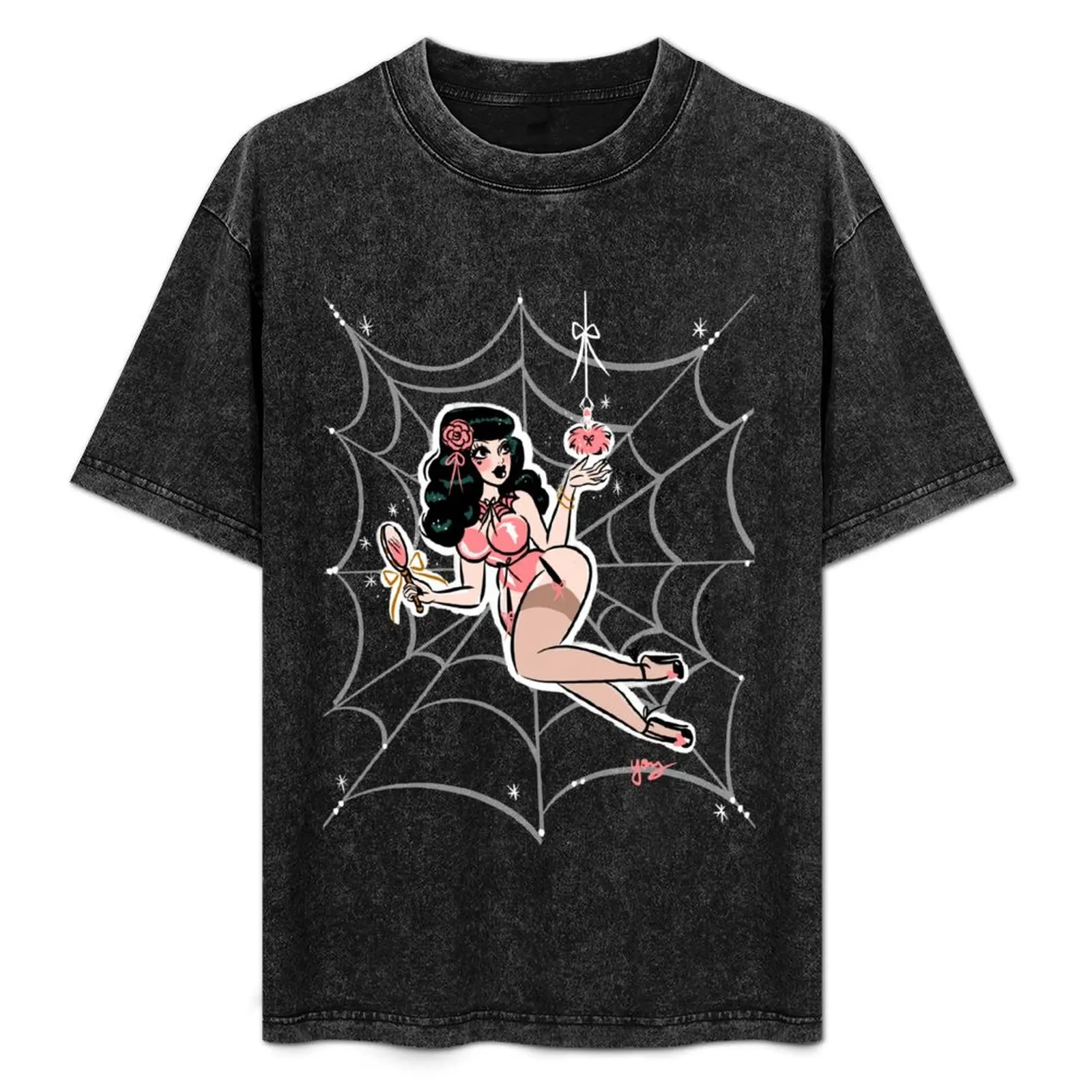 

Spider Web Powder Puff Pinup T-Shirt Relaxed Fit Casual Short Sleeve Top