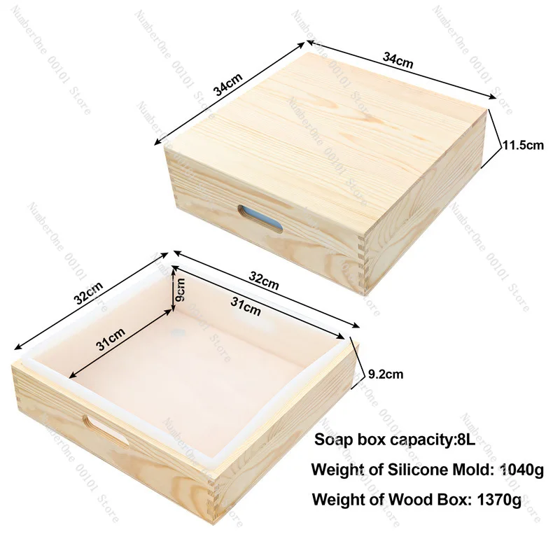 

8L capacity silicone wooden box soap mold square 8kg manual refrigeration soap rendering tray with lid
