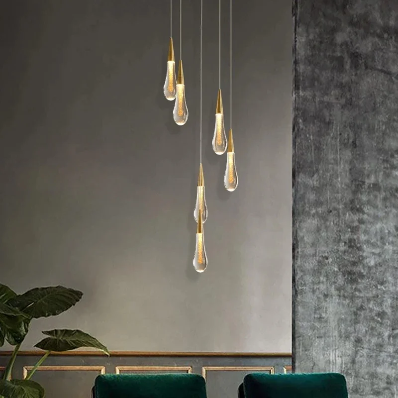 Imagem -03 - Led Water Drop Chandeliers para Duplex Building Iluminação Giratória da Escada Moderno e Simples Personalidade Criativa Luxo Villa Pendant Lamp