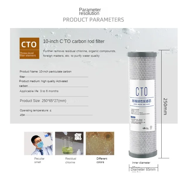 10Inch Cto Actived Carbon Water Filter,Water Filter Cartridge,Filter Het Water Verwijdering De Cholorine.