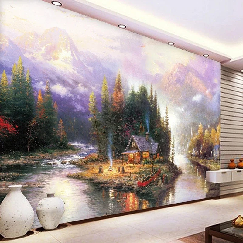 Dimensioni personalizzate Paesaggio di paesi americani Pittura a olio Foto Murale Carta da parati Soggiorno TV Sfondo Muro Decorazioni per la casa Fresco 3D