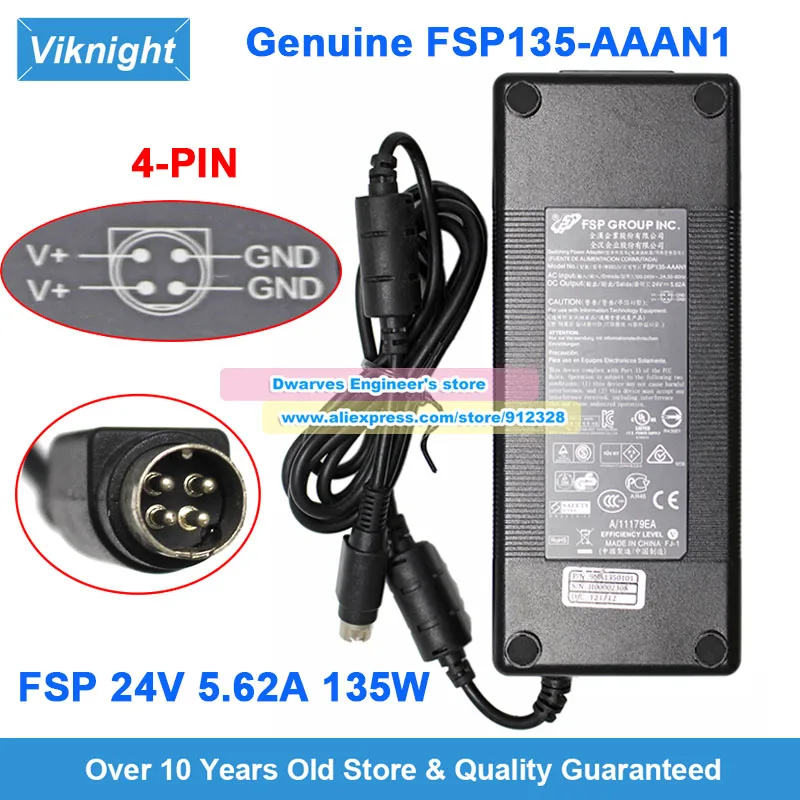 Genuine FSP135-AAAN1 AC Adapter 24V 5.62A Charger FSP 135W Switching Power Adapter Round with 4 Pins