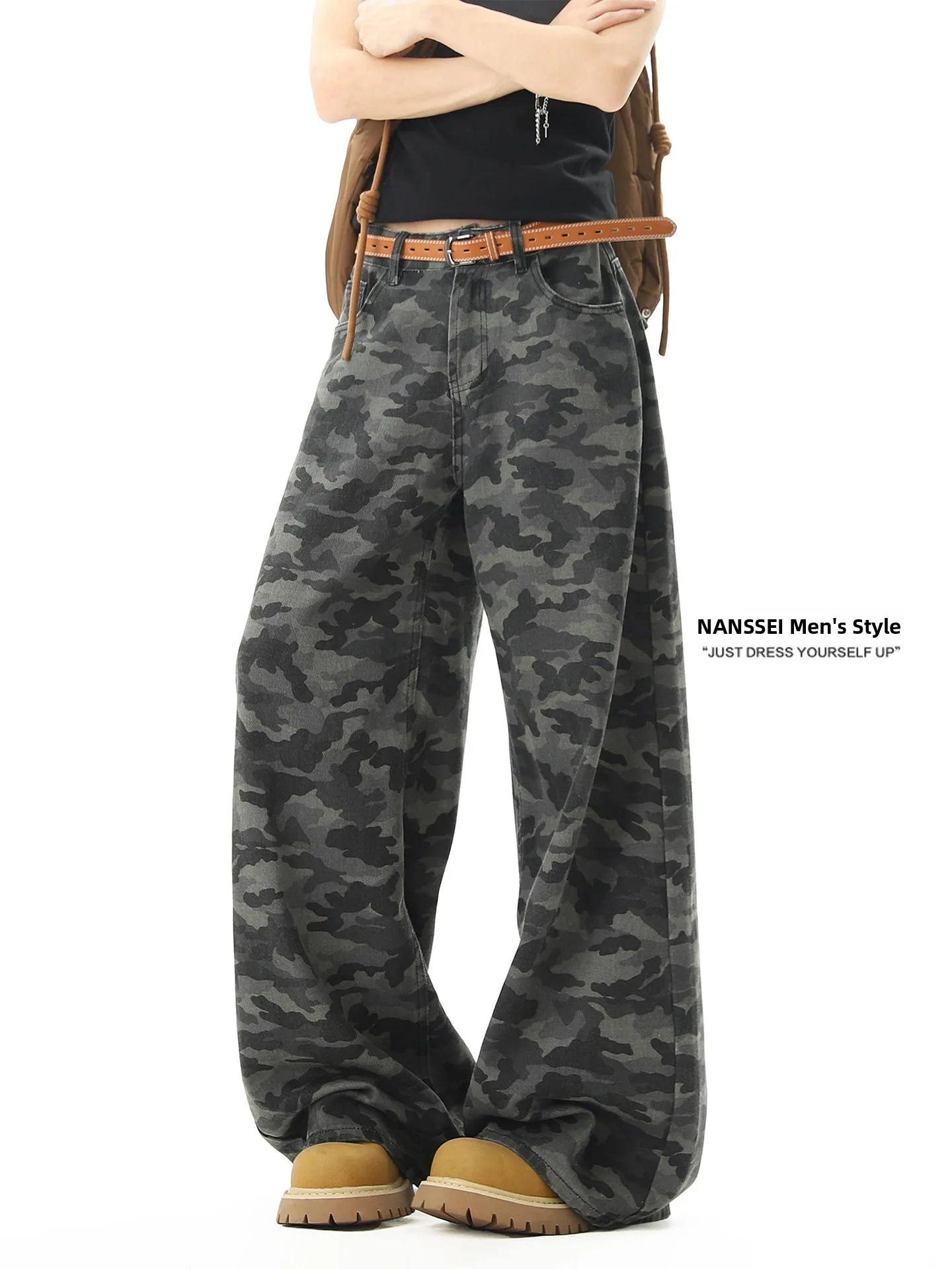 

Мужские повседневные брюки в американском стиле High Street, камуфляжные, весенние, новые, трендовые, свободные, прямые, тонкие, рабочие, с широкими штанинами, длинные