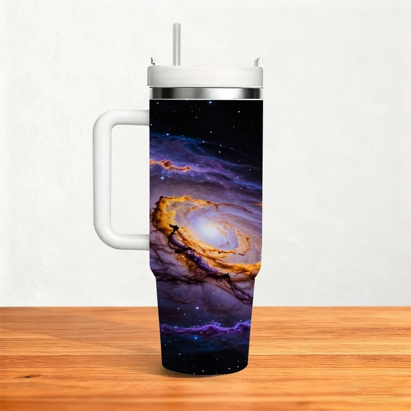 40Oz Stainless Steel Insulated Tumbler with Vibrant Spiral Galaxy Digital Print, Durable Hot And Cold Drink Container, Ideal for Daily Commute, Outdoor Driving And Office Beverage Use