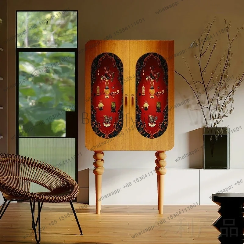 

yj7 French Chinese style antique locker living room bedroom high-footed storage cabinet solid wood painted custom medieval locke